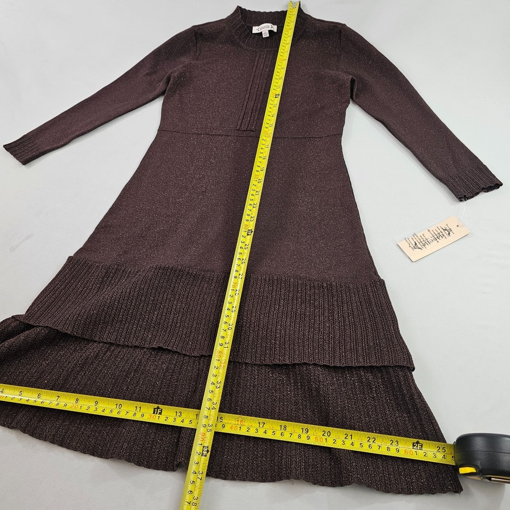 Nanette Lepore Brown Lurex Sweater Dress M Mock Neck Tiered NM2F11P61 $138 NEW - Picture 2 of 11